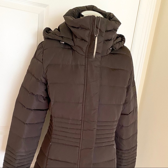 NWT Long Calvin Klein Espresso Down Jacket Size S - Picture 2 of 7